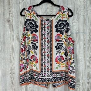 Cynthia Rowley Floral Sleeveless Blouse Top Button Back Size 2X